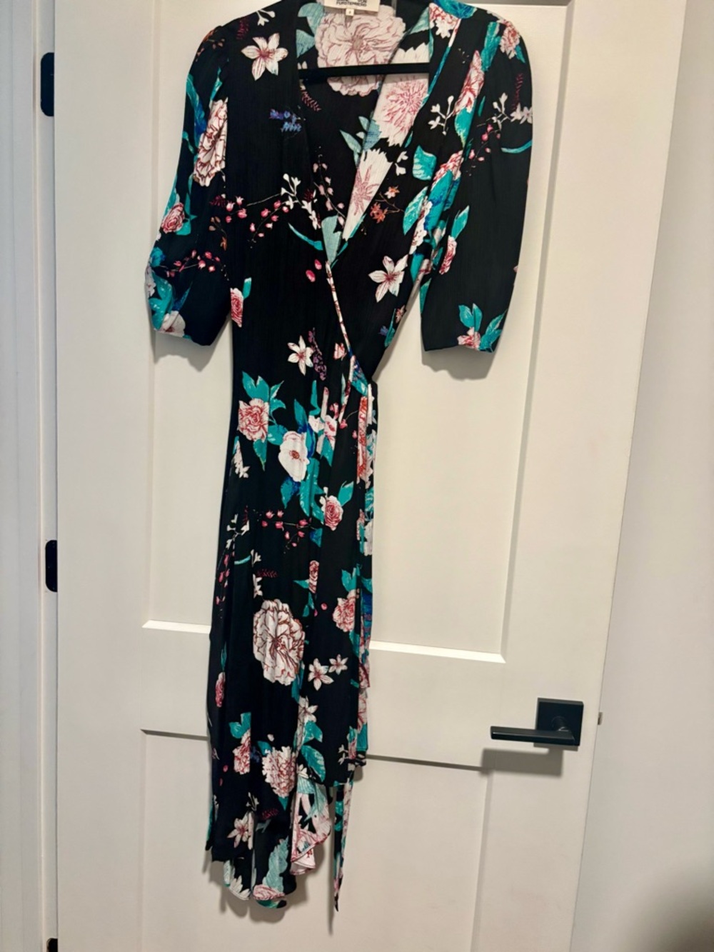 Diane Von Furstenberg Black Dress with Pink & Teal Floral Print